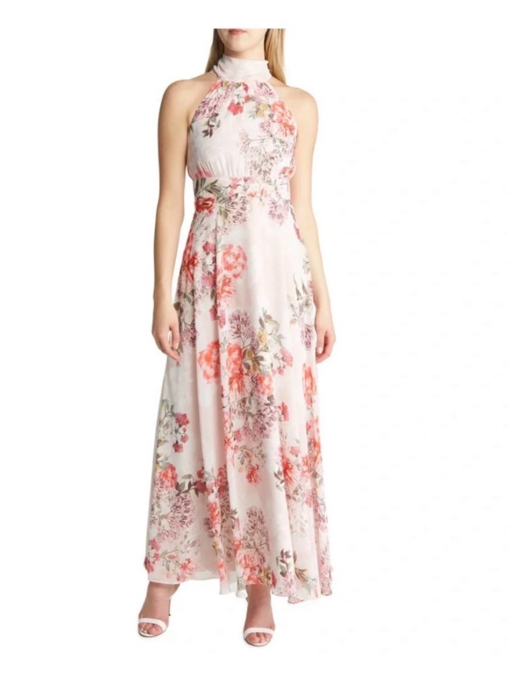 Eliza J Floral Halter Maxi Dress in Blush Pink size 8